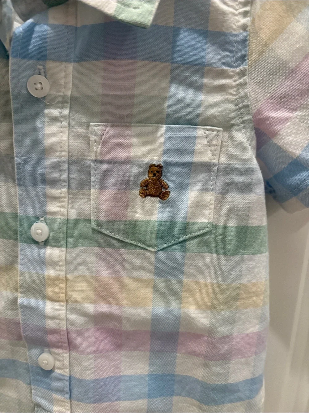 NWT - GAP Baby Pastel Plaid Button-Front Short Sleeve Romper & Bucket Hat Set